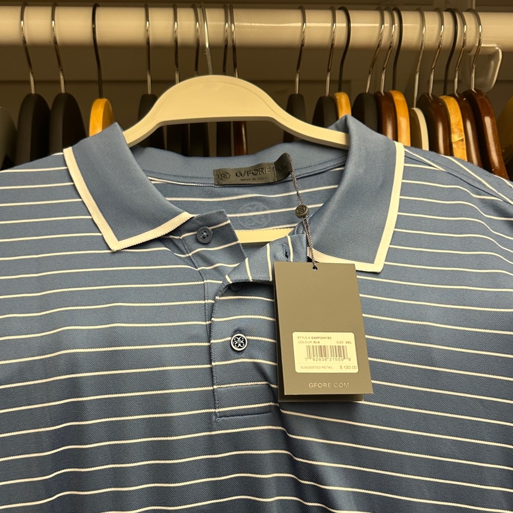 G/FORE Blue and White Striped Polo Shirt